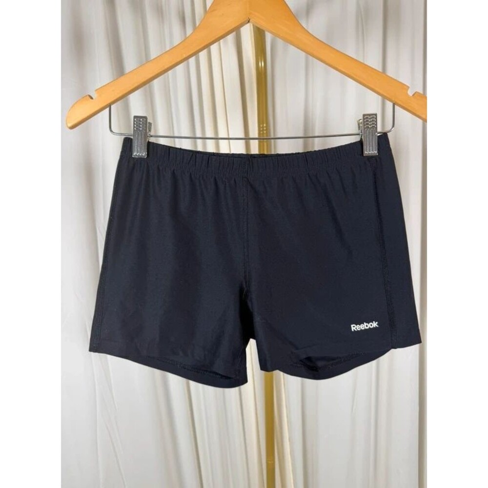 Reebok PlayDry Black Flatlock Seam Athletic Compression Running Shorts M VGUC